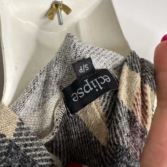 Eclipse Plaid Open Cardigan with Pockets Small - Picture 4 of 12